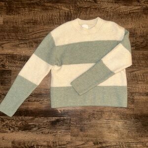 Striped Crew Neck Sweater - Green and Cream